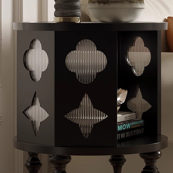 Mid-Century Glass Wood Side Table 1-Cabinet
