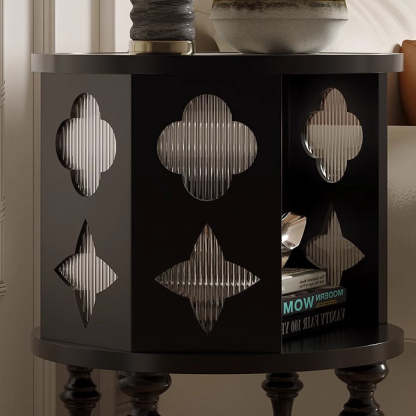 Mid-Century Glass Wood Side Table 1-Cabinet