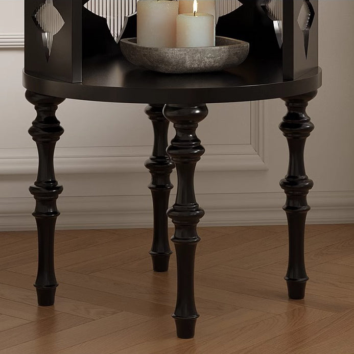 Mid-Century Glass Wood Side Table 1-Cabinet