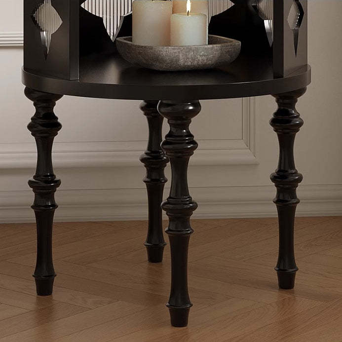 Mid-Century Glass Wood Side Table 1-Cabinet