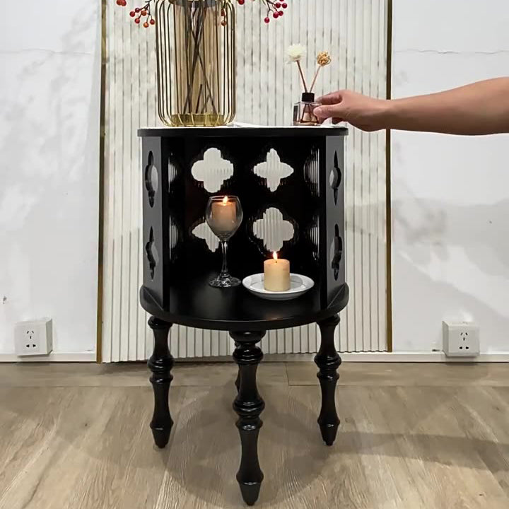 Mid-Century Glass Wood Side Table 1-Cabinet