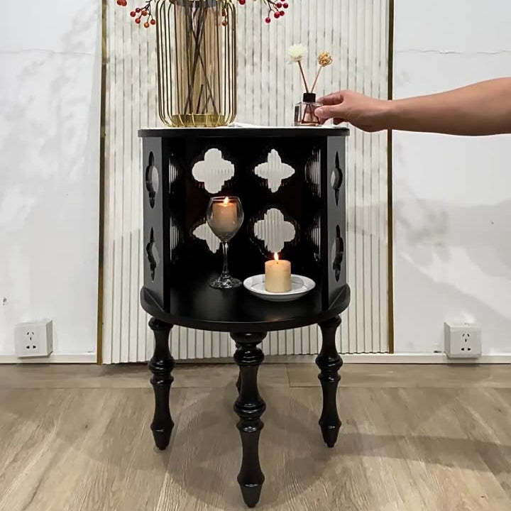 Mid-Century Glass Wood Side Table 1-Cabinet