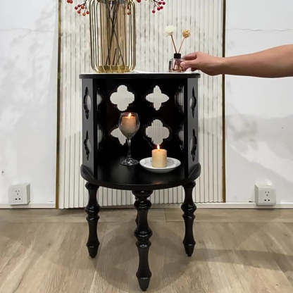 Mid-Century Glass Wood Side Table 1-Cabinet