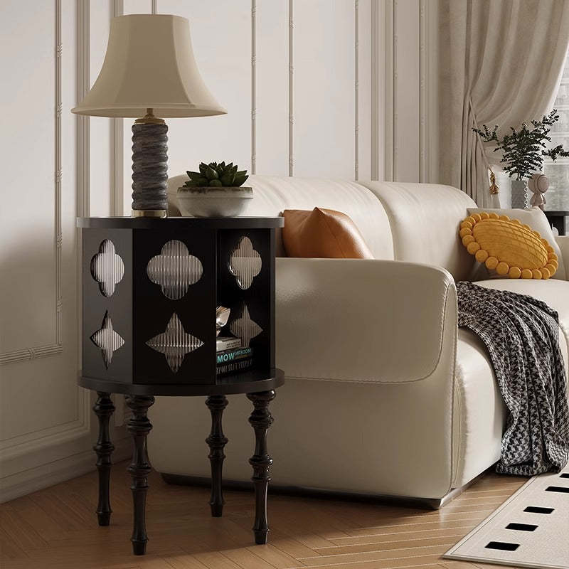 Mid-Century Glass Wood Side Table 1-Cabinet