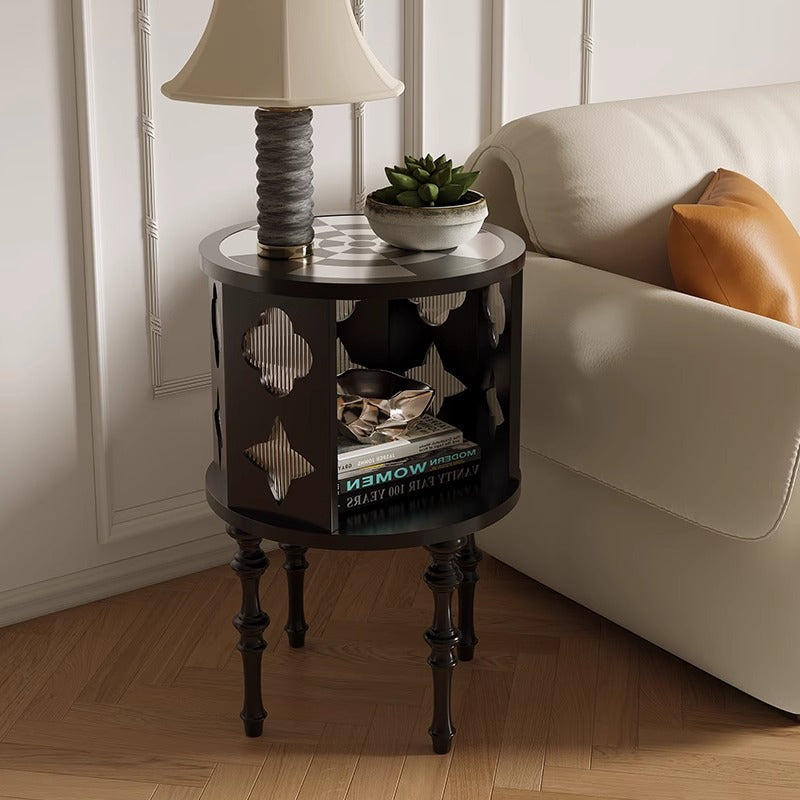 Mid-Century Glass Wood Side Table 1-Cabinet