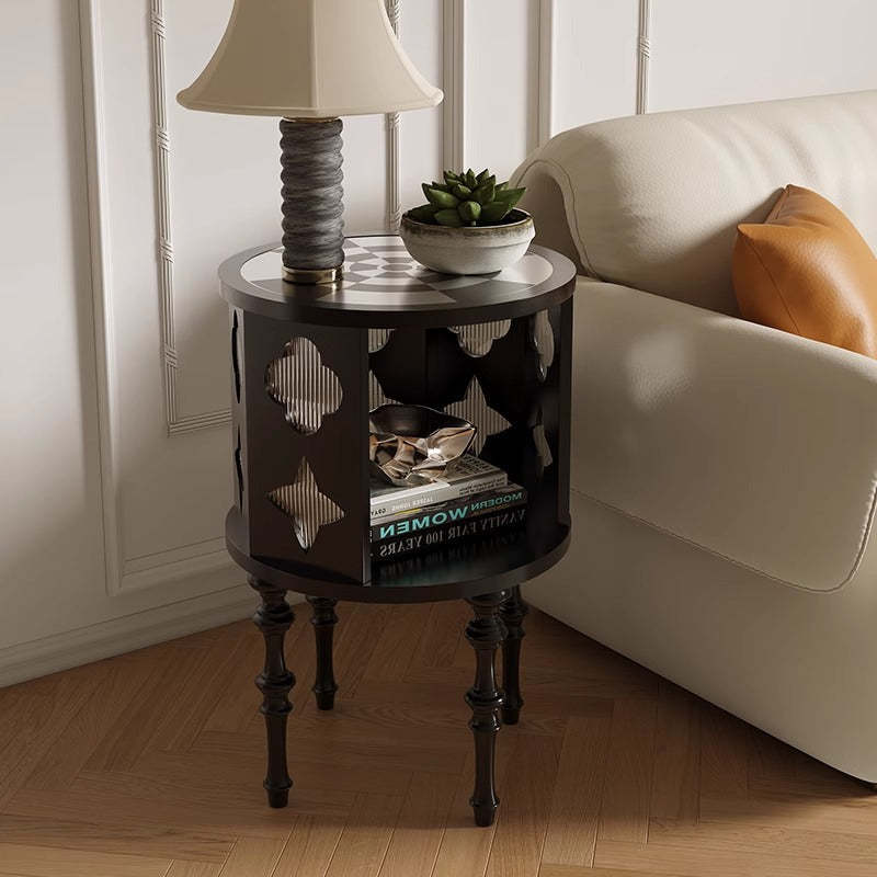 Mid-Century Glass Wood Side Table 1-Cabinet