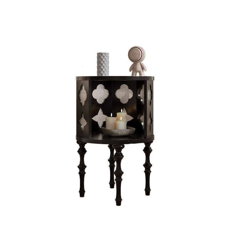 Mid-Century Glass Wood Side Table 1-Cabinet