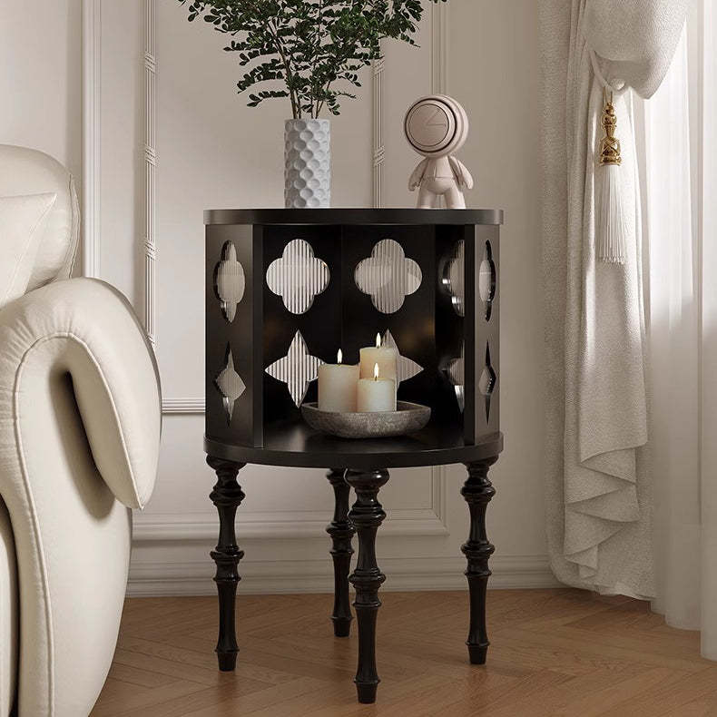 Mid-Century Glass Wood Side Table 1-Cabinet — Black