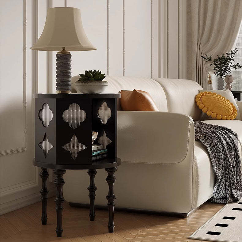 Mid-Century Glass Wood Side Table 1-Cabinet