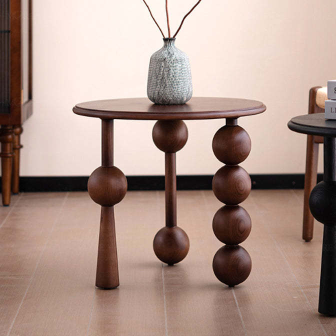 Mid-Century Ash Wood 3-Leg End Table — Walnut Color