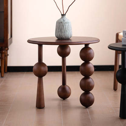 Mid-Century Ash Wood 3-Leg End Table — Walnut Color