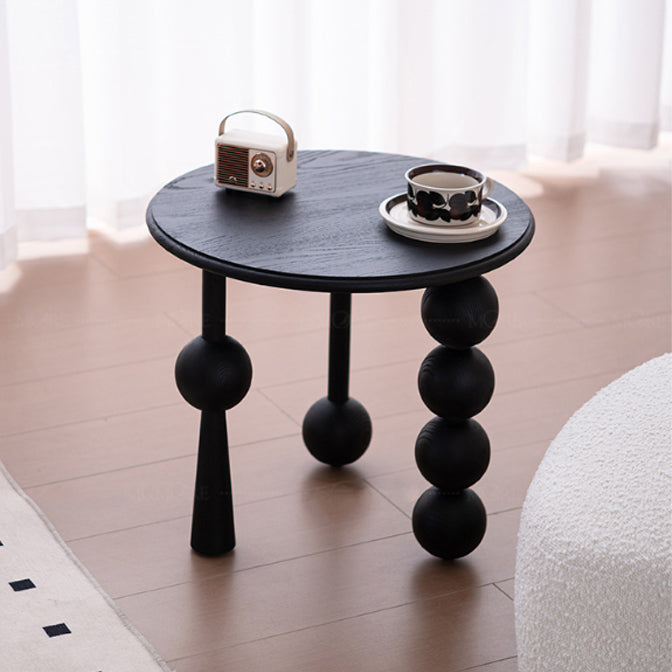 Mid-Century Ash Wood 3-Leg End Table — Black