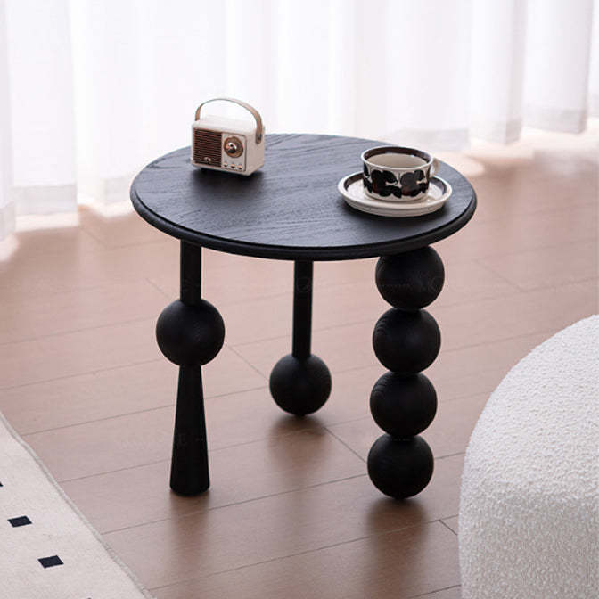 Mid-Century Ash Wood 3-Leg End Table — Black