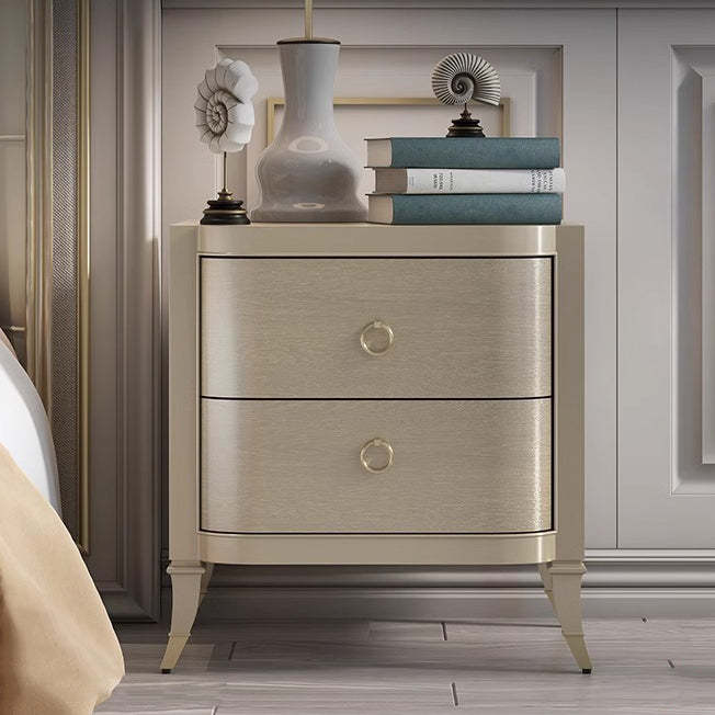 Boho Solid Wood Copper 2-Drawer Rectangular Nightstand — Champagne Silver