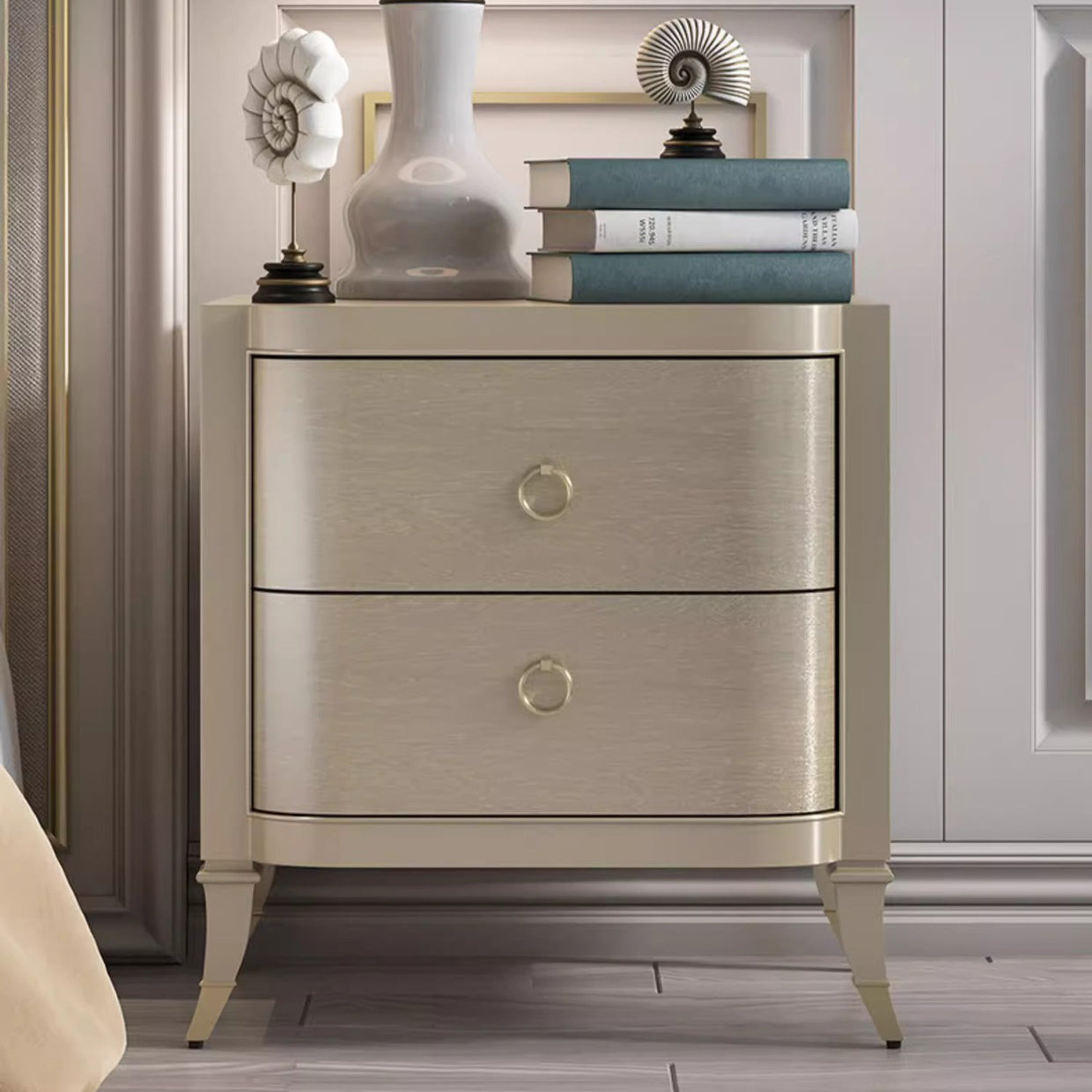 Boho Solid Wood Copper 2-Drawer Rectangular Nightstand