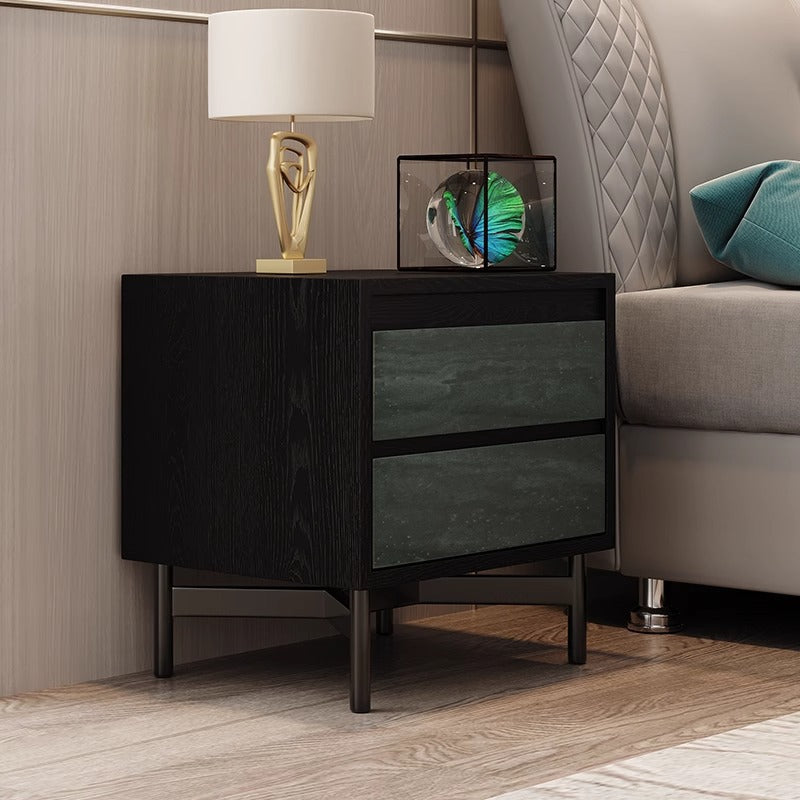 Modern Shabby Solid Wood 2-Drawer Nightstand