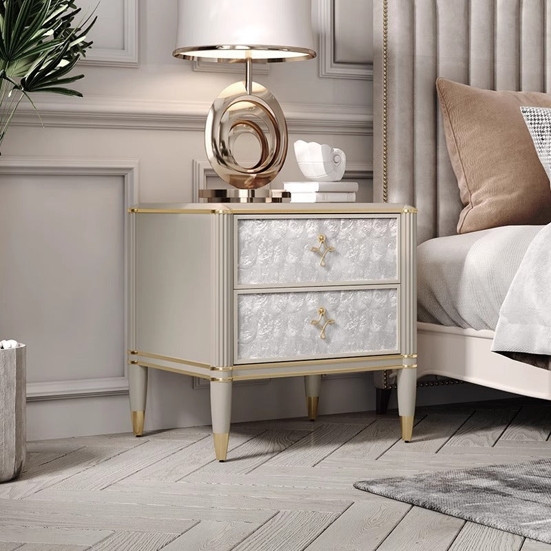 Modern Solid Wood Shell 2-Drawer Nightstand