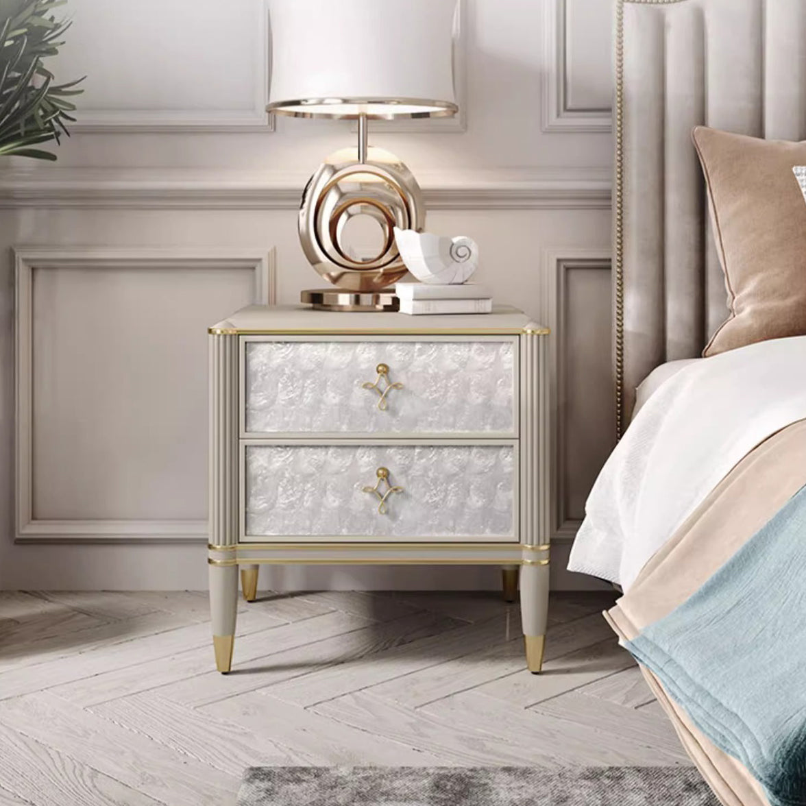 Modern Solid Wood Shell 2-Drawer Nightstand — Champagne Gold