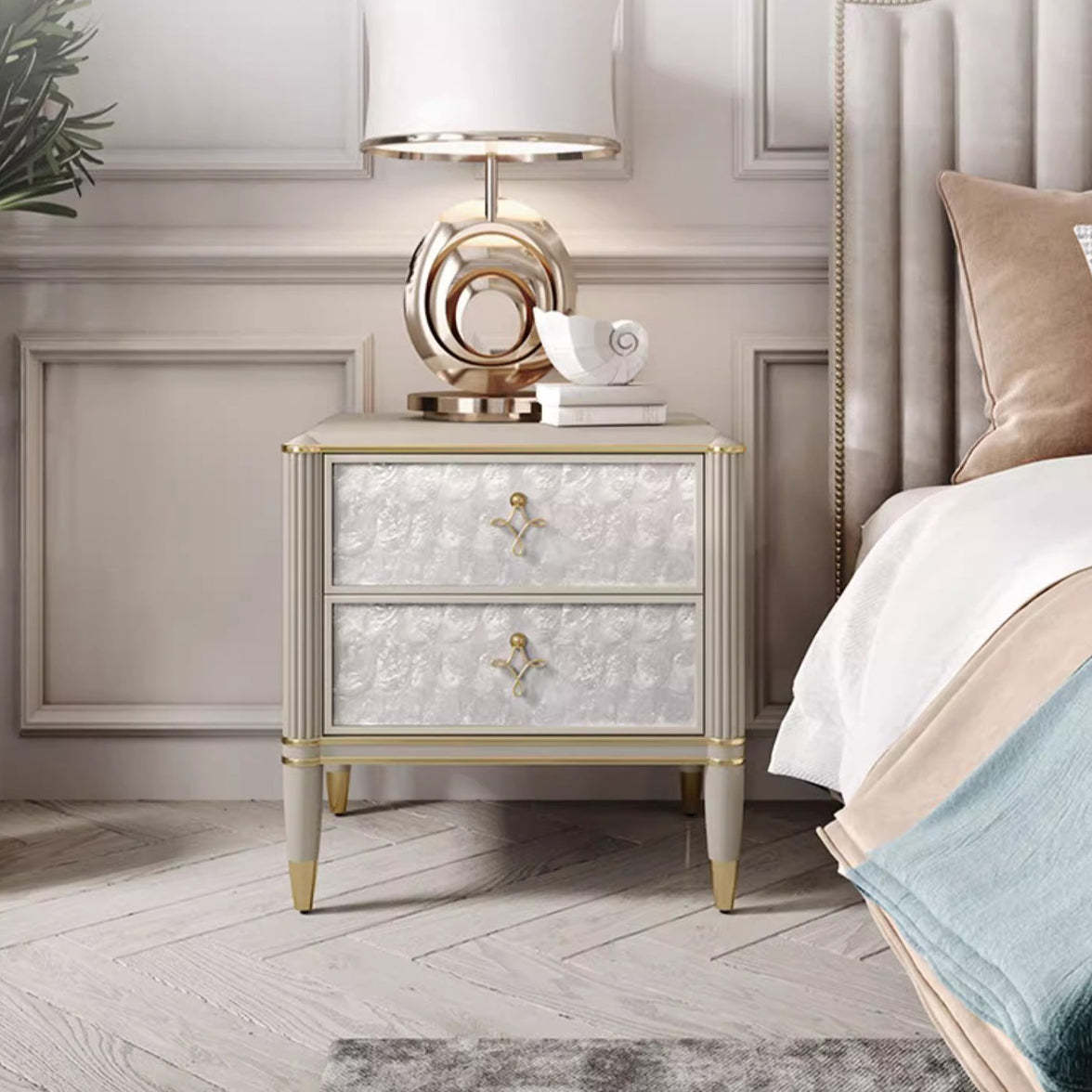 Modern Solid Wood Shell 2-Drawer Nightstand — Champagne Gold