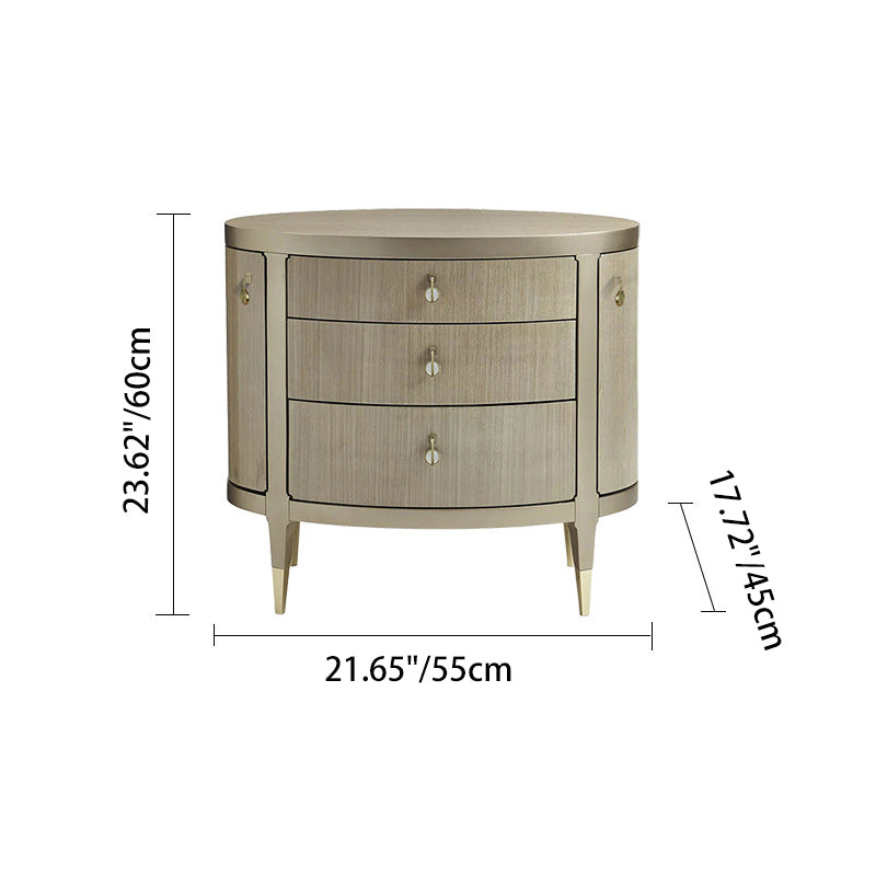 Modern Eclectic Solid Wood Brass 3-Drawer Oval Nightstand
