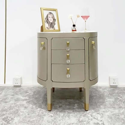Modern Eclectic Solid Wood Brass 3-Drawer Oval Nightstand