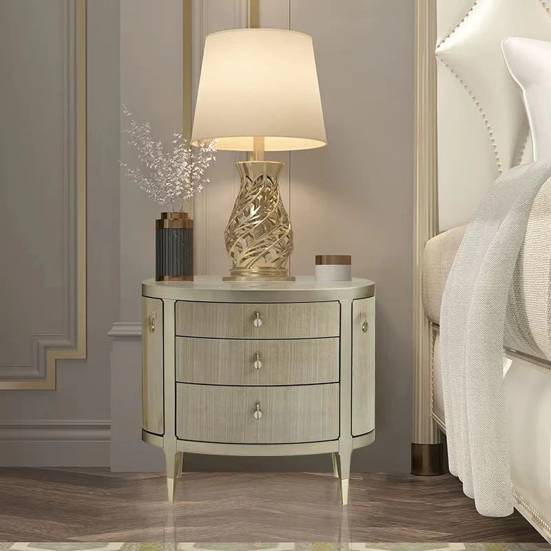 Modern Eclectic Solid Wood Brass 3-Drawer Oval Nightstand