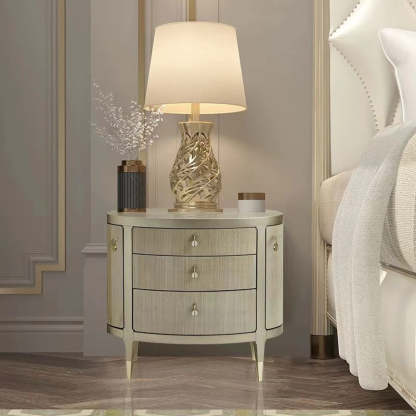 Modern Eclectic Solid Wood Brass 3-Drawer Oval Nightstand