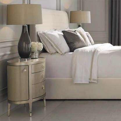 Modern Eclectic Solid Wood Brass 3-Drawer Oval Nightstand