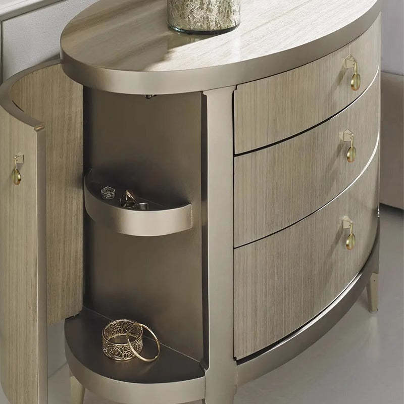 Modern Eclectic Solid Wood Brass 3-Drawer Oval Nightstand