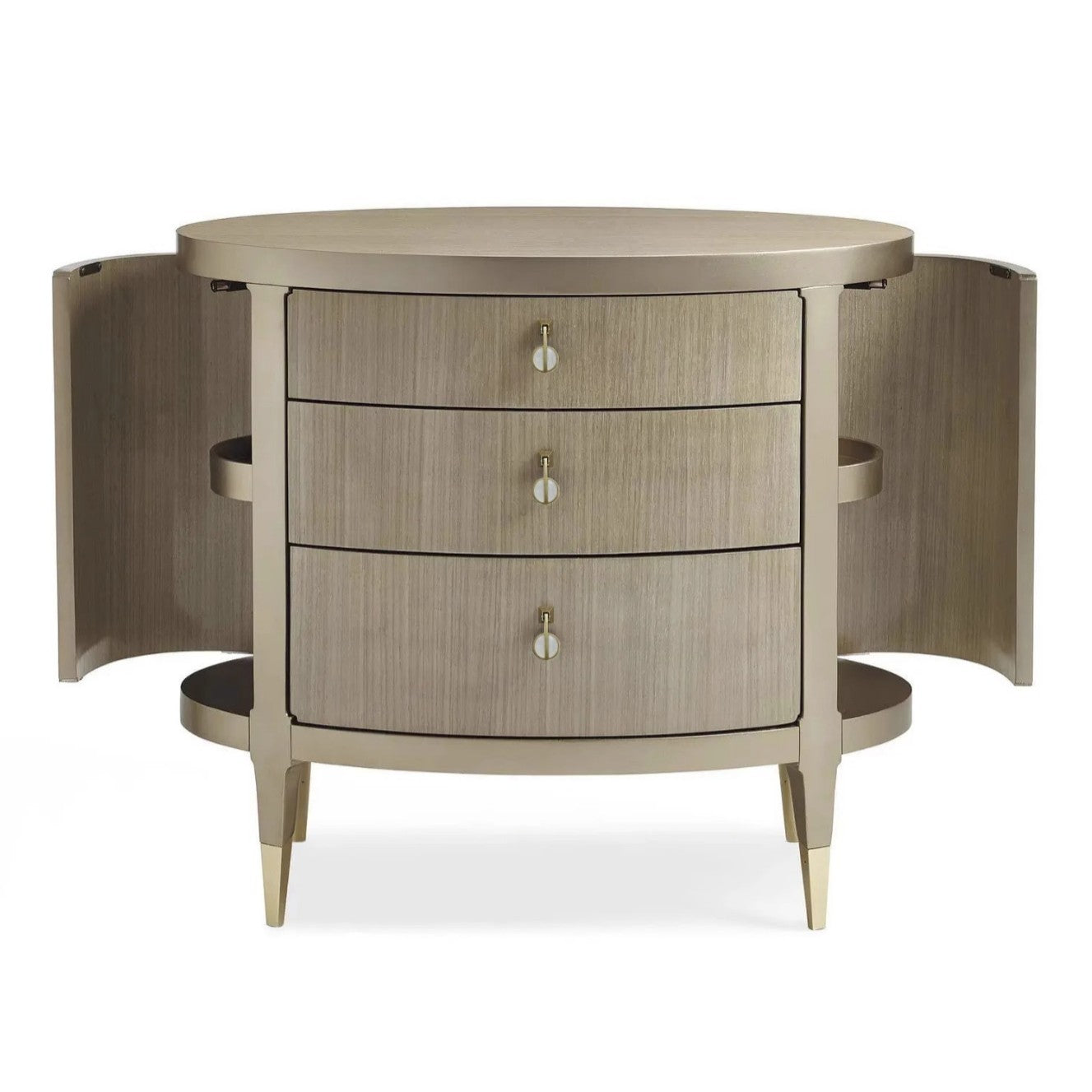 Modern Eclectic Solid Wood Brass 3-Drawer Oval Nightstand