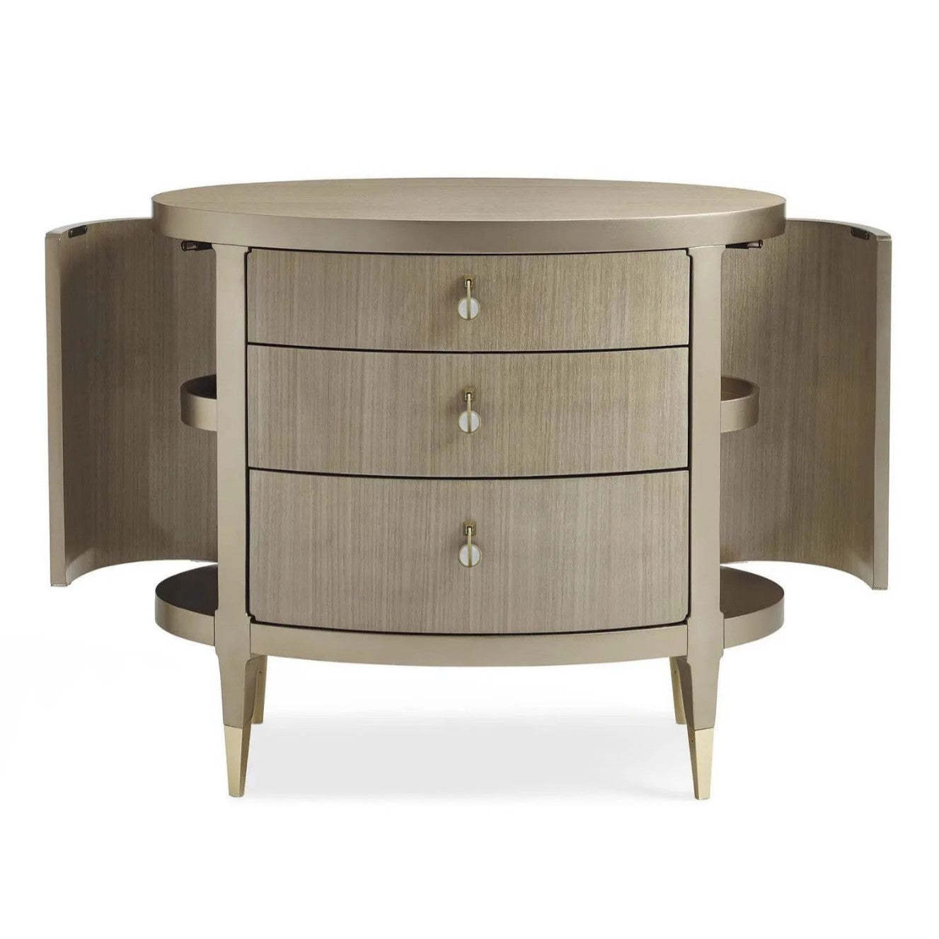 Modern Eclectic Solid Wood Brass 3-Drawer Oval Nightstand