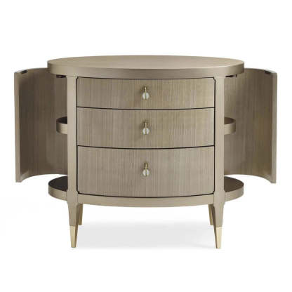 Modern Eclectic Solid Wood Brass 3-Drawer Oval Nightstand