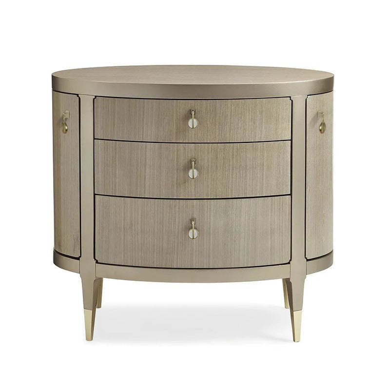 Modern Eclectic Solid Wood Brass 3-Drawer Oval Nightstand