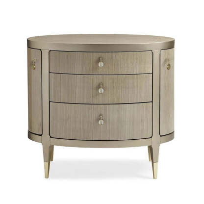 Modern Eclectic Solid Wood Brass 3-Drawer Oval Nightstand