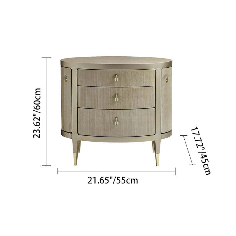 Modern Eclectic Solid Wood Brass 3-Drawer Oval Nightstand