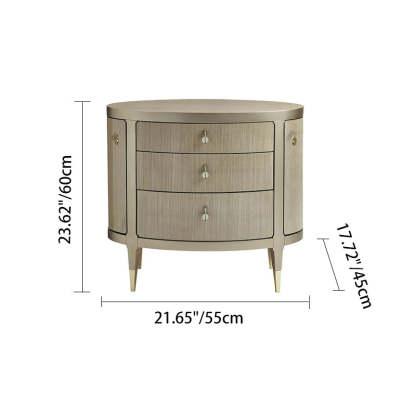 Modern Eclectic Solid Wood Brass 3-Drawer Oval Nightstand