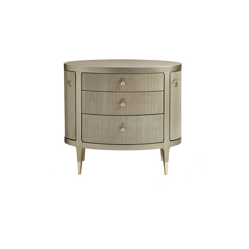 Modern Eclectic Solid Wood Brass 3-Drawer Oval Nightstand
