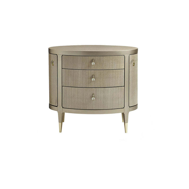 Modern Eclectic Solid Wood Brass 3-Drawer Oval Nightstand