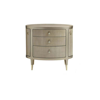 Modern Eclectic Solid Wood Brass 3-Drawer Oval Nightstand