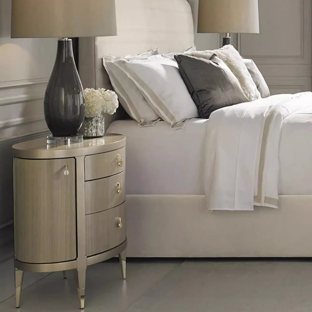 Modern Eclectic Solid Wood Brass 3-Drawer Oval Nightstand — Champagne Gold