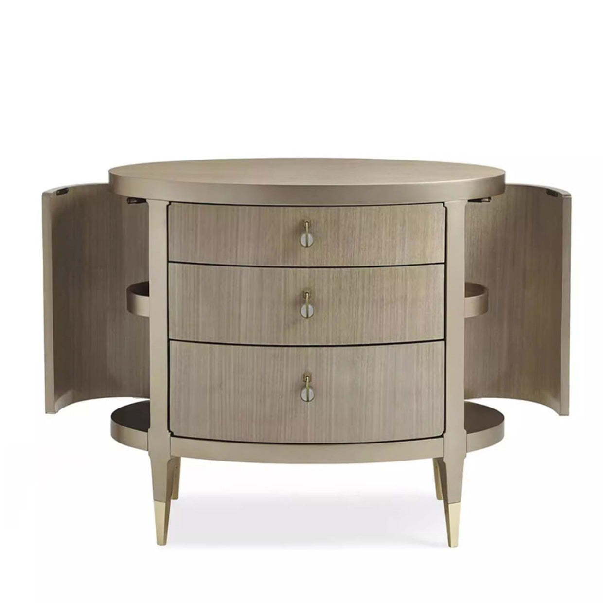 Modern Eclectic Solid Wood Brass 3-Drawer Oval Nightstand