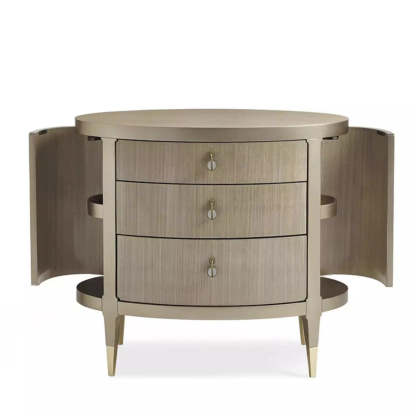 Modern Eclectic Solid Wood Brass 3-Drawer Oval Nightstand