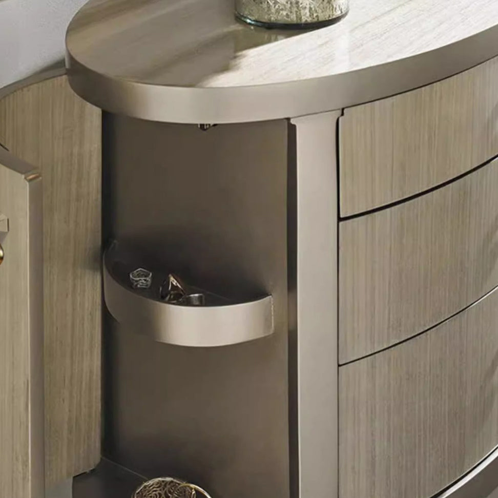 Modern Eclectic Solid Wood Brass 3-Drawer Oval Nightstand