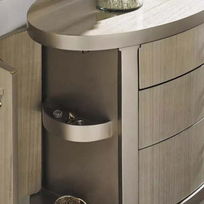 Modern Eclectic Solid Wood Brass 3-Drawer Oval Nightstand