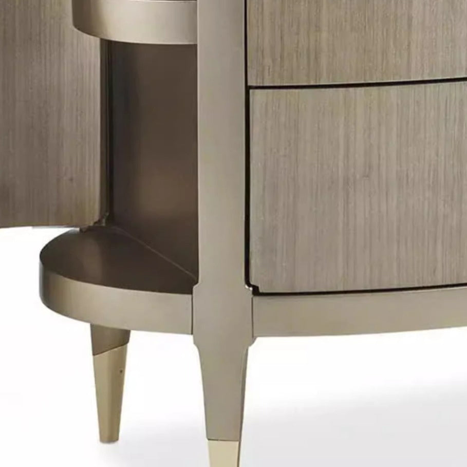 Modern Eclectic Solid Wood Brass 3-Drawer Oval Nightstand