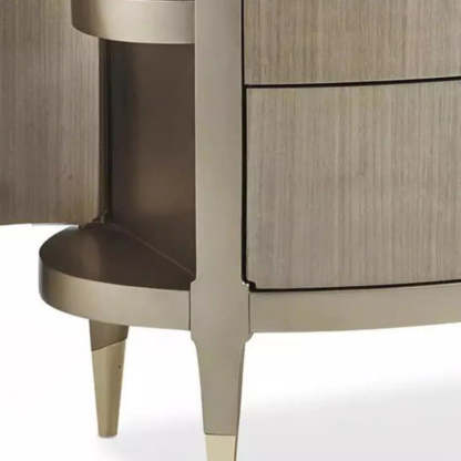 Modern Eclectic Solid Wood Brass 3-Drawer Oval Nightstand