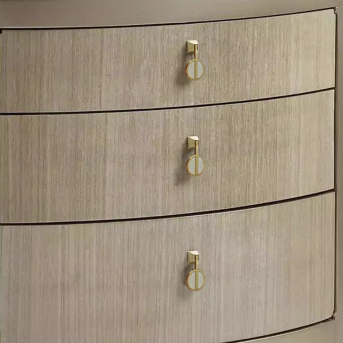 Modern Eclectic Solid Wood Brass 3-Drawer Oval Nightstand
