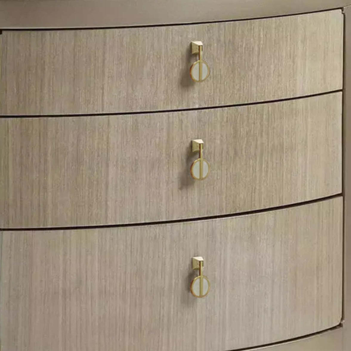 Modern Eclectic Solid Wood Brass 3-Drawer Oval Nightstand