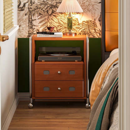 Mid-Century Solid Wood 2-Drawer Nightstand