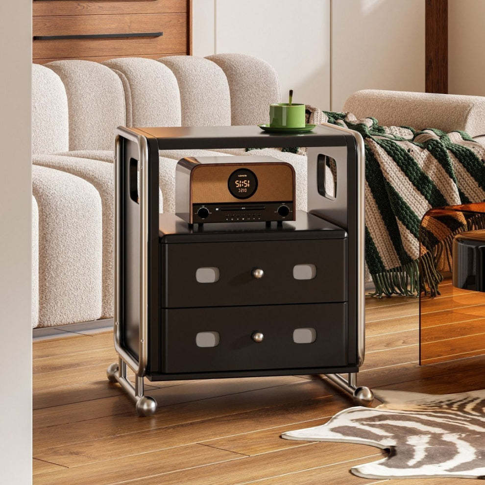 Mid-Century Solid Wood 2-Drawer Nightstand